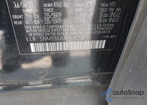 2020 Hyundai Santa Fe Limited 2.0T из США, поврежденный, VIN 5NMS53AAXLH248926